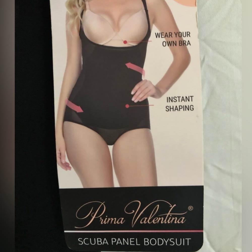 Prima Valentina intimates black sheer‎ shaping scuba panel bodysuit size Large